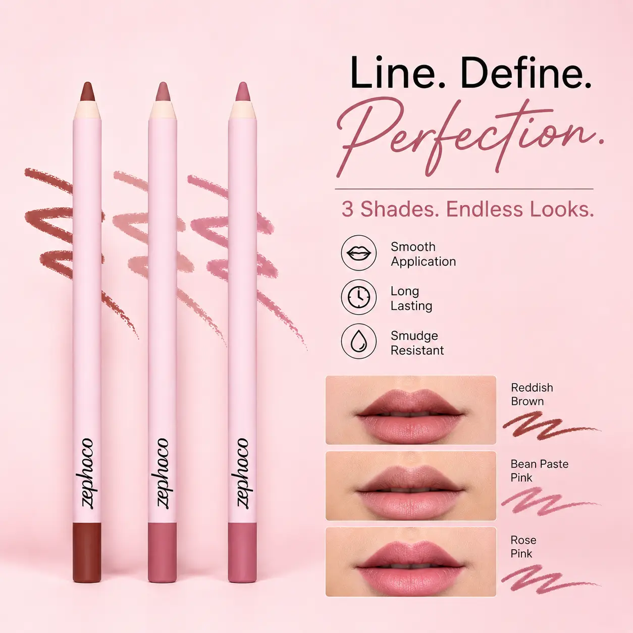 Zephoco Precision Lip Liner Pencil, Waterproof & Long Lasting Matte Lip Makeup, Smooth Creamy Texture for Defining Lip Contours, Nude Brown Shade Lip Base, Beginner Friendly Lip Cosmetic for Daily Makeup Looks