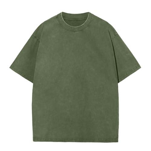 Men's Oversized Cotton T-Shirts Loose Fit Vintage Washed Tee Unisex Short Sleeve Casual Shirts Tops