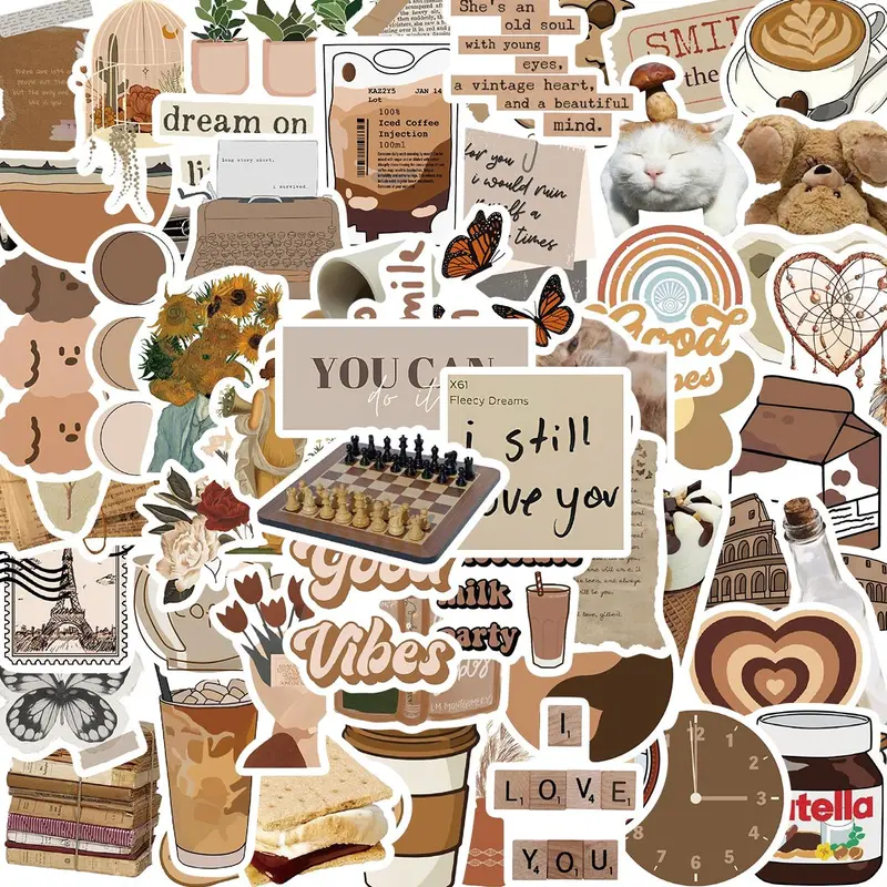Aesthetic Sticker, Sticker Packs, 60pcs/set DIY Decorative Sticker, Scrapbooking & Journal Making Material Paper, Scrapbook Accessories, Vintage Sticker for Stationery Water Bottle, Decal Sticker, Scrapbooking Craft