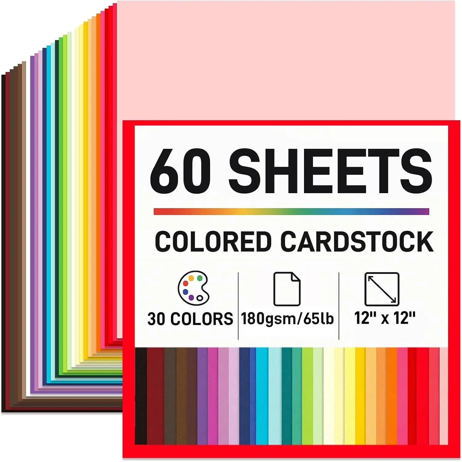 60 Sheets Colored Cardstock Paper for Crafts, 30  Colors 70lb/180GSM Construction Paper, 12x12 Inches, Scrapbook & DIY Crafts,  to School Supplies