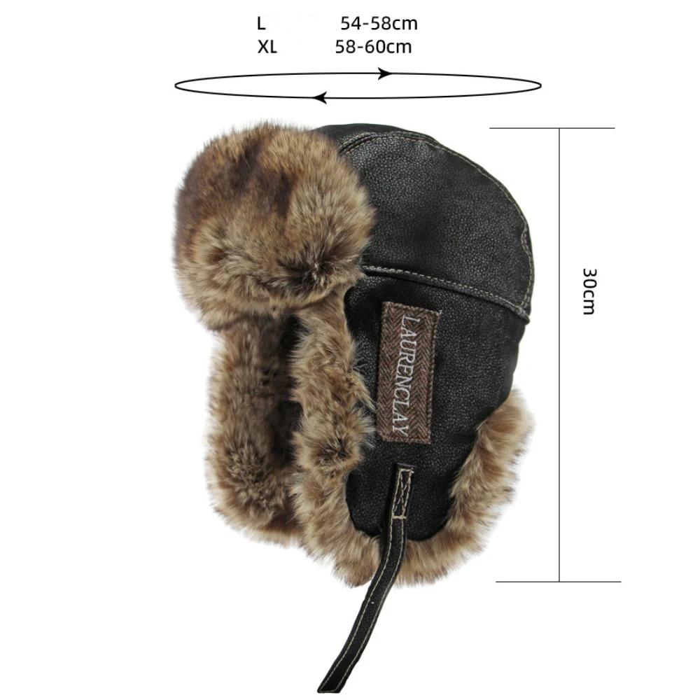 HT4241 Bomber Hat New Thick Warm Men Women Russian Fur Hat Male Windproof PU Leather Ski Trapper Earflap Cap Winter Hat Ushanka