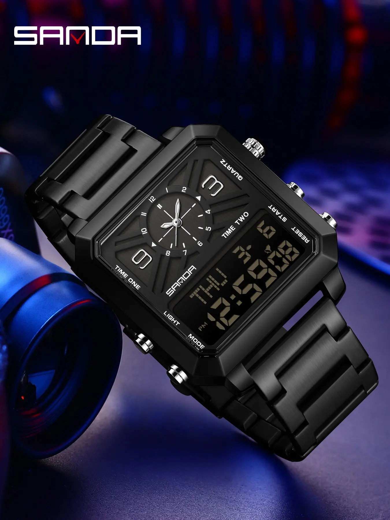 1pcs Sanda6265 Unisex Multifunctional Electronic Watch, Fashion Dual Display Calendar, Glow-In-The-Dark, Waterproof Sports Watch