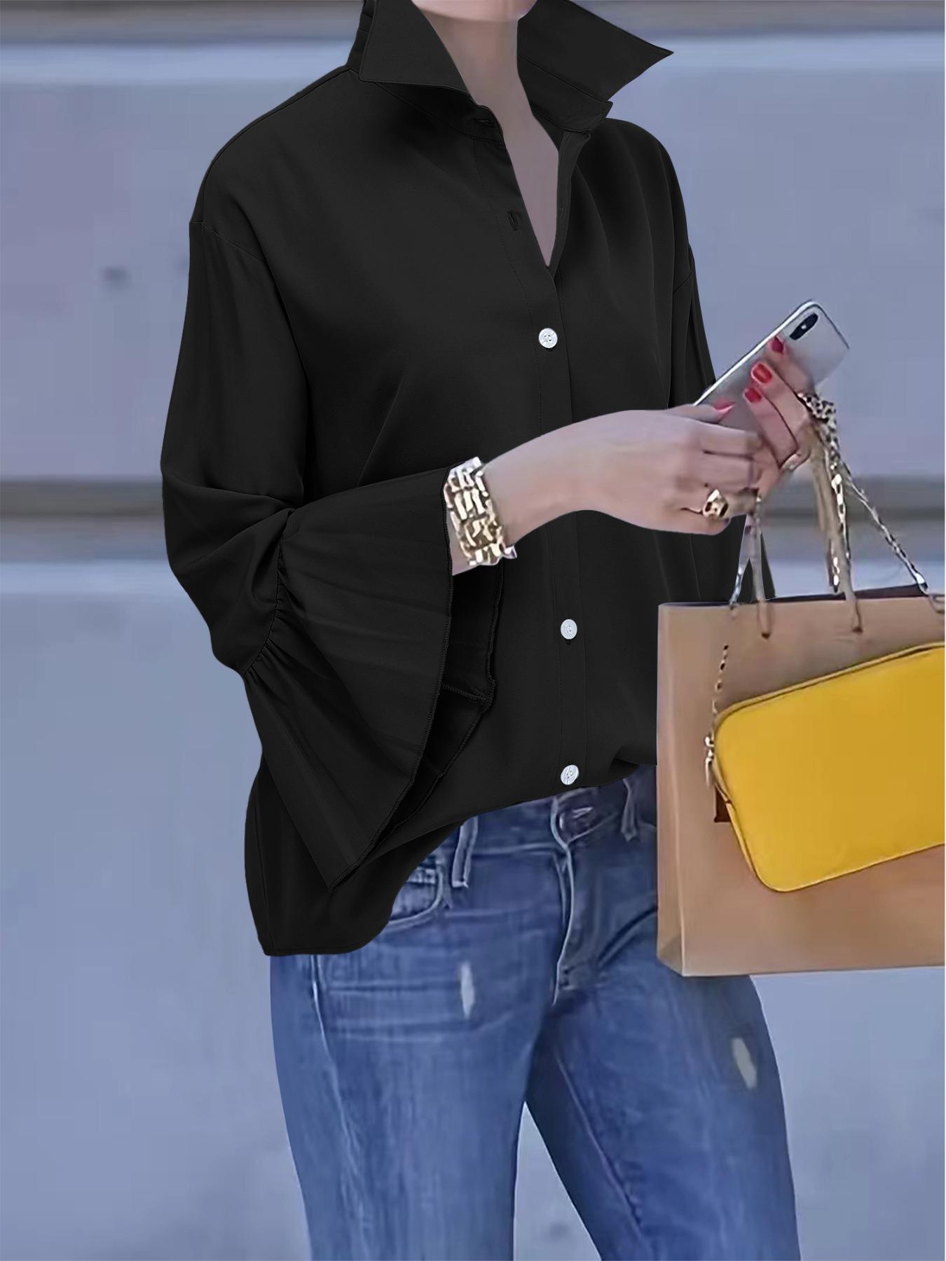 Women's Plain Shirt, Casual Button Top for Summer, Ladies Clothes for Daily Wear, Blouse
