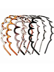 5 Pcs Zig Zag Headbands for Women, Non Slip Plastic Wavy Headband with Teeth, Flexible Comb Hair Bands, Elastic Fashion Headbands, Retro 90s Y2K Hair Accessories Set, Stretchy Headbands