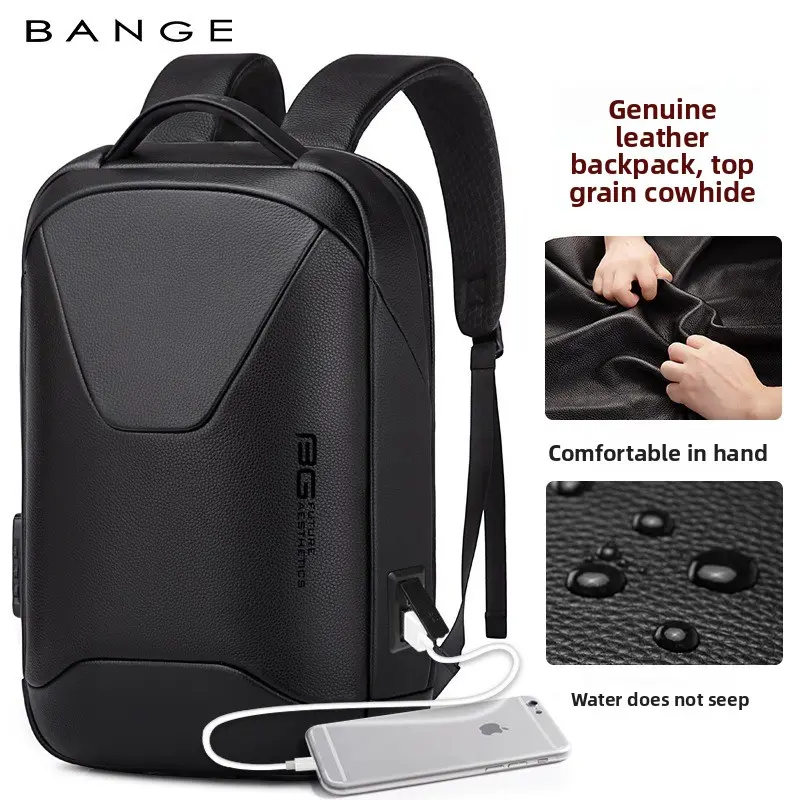 BANGE leather backpack new product business fashion large capacity first layer cowhide computer backpack men's leisure bag Backpack For Laptop