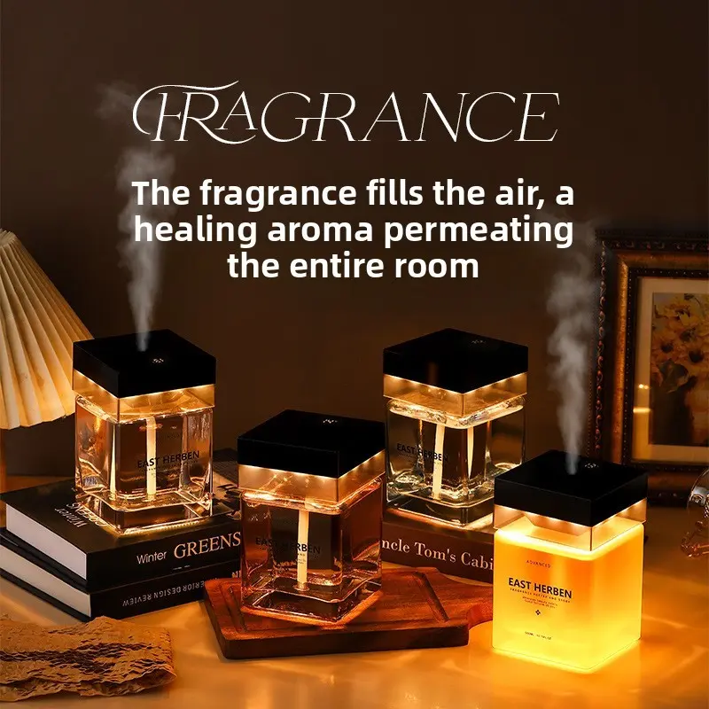 Waterless Aromatherapy Diffuser with 500ML Fragrance Oils Set,Mist Scent Aromatherapy Diffuser Low-Noise Smart Scent Control with Warm Light for Home Bedding,Fragrant Fresh Wooden Air Freshener,Scent Diffuser,Aromatherapy Oil Diffuser