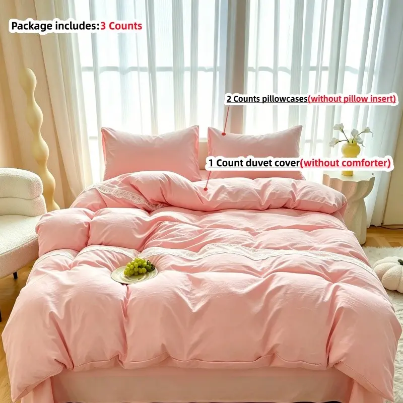3pcs Lace Comfy Bedding Set, Includes 1 Duvet Cover + 2 Pillowcases, without comforter and pillow insert, Single Twin Double Queen KingSize, Comfy Bed Sets, Polyester Bed Set