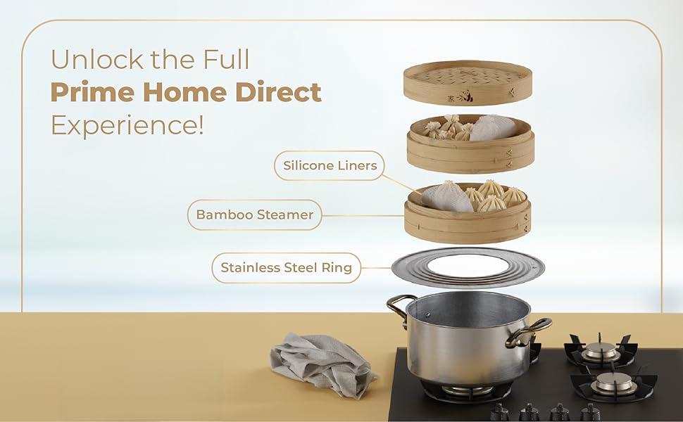 Bamboo Steamer Basket 10-Inch |   2-Tier Steamer for Cooking |   50 Liners, Chopsticks, Sauce Dish |   Steaming Asian Food, Bao Buns, Chinese, Dim Sum, Dumpling, Rice, Vegetable Steam Pot