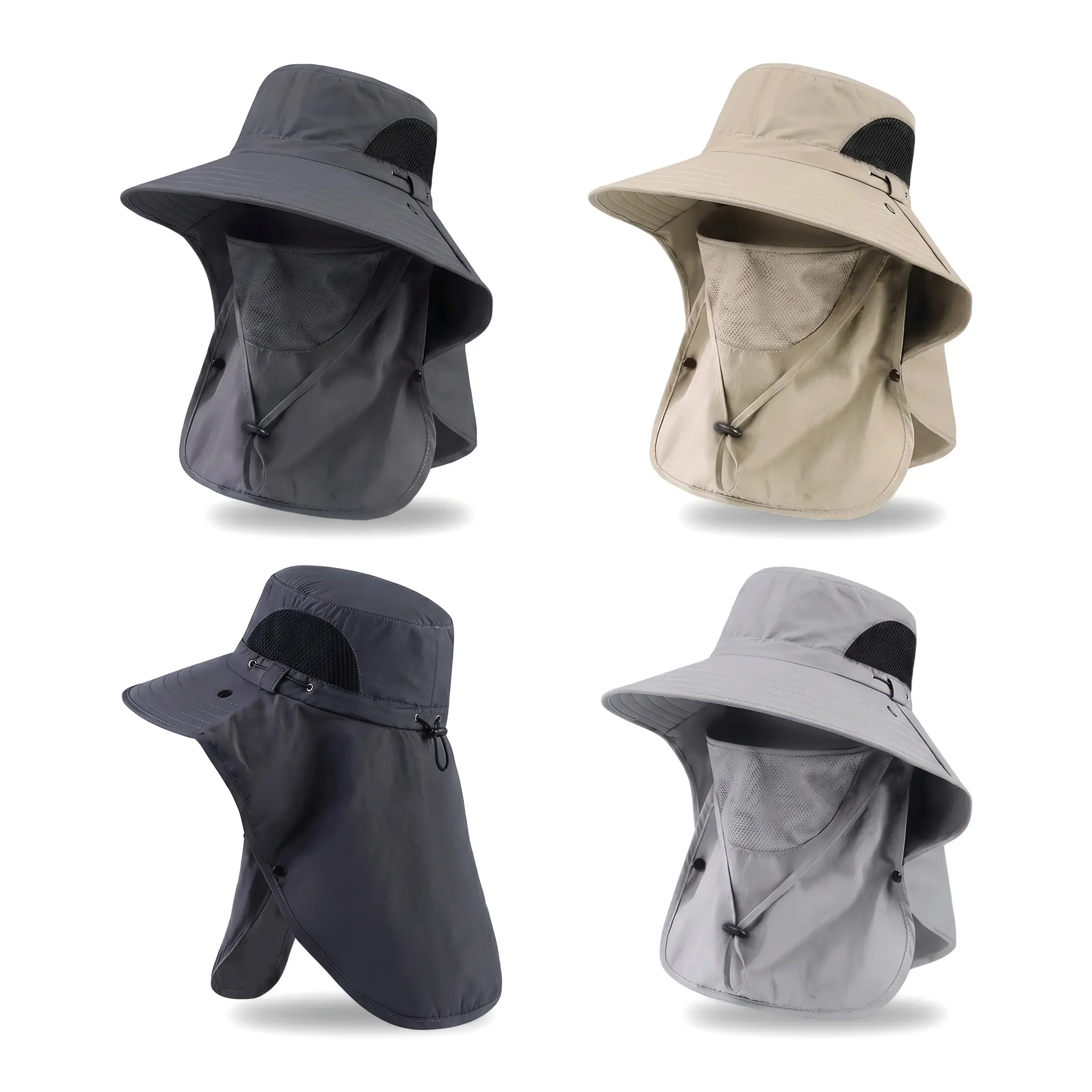 Unisex Basic Bucket Hat - Waterproof Polyester & Acrylic, UV Resistant, 35x40cm Wide Brim with Neck Flap, Adjustable, Waterproof Outdoor Cap for Casual Hiking & Outdoor Activities, Clean Look, Sun Protection