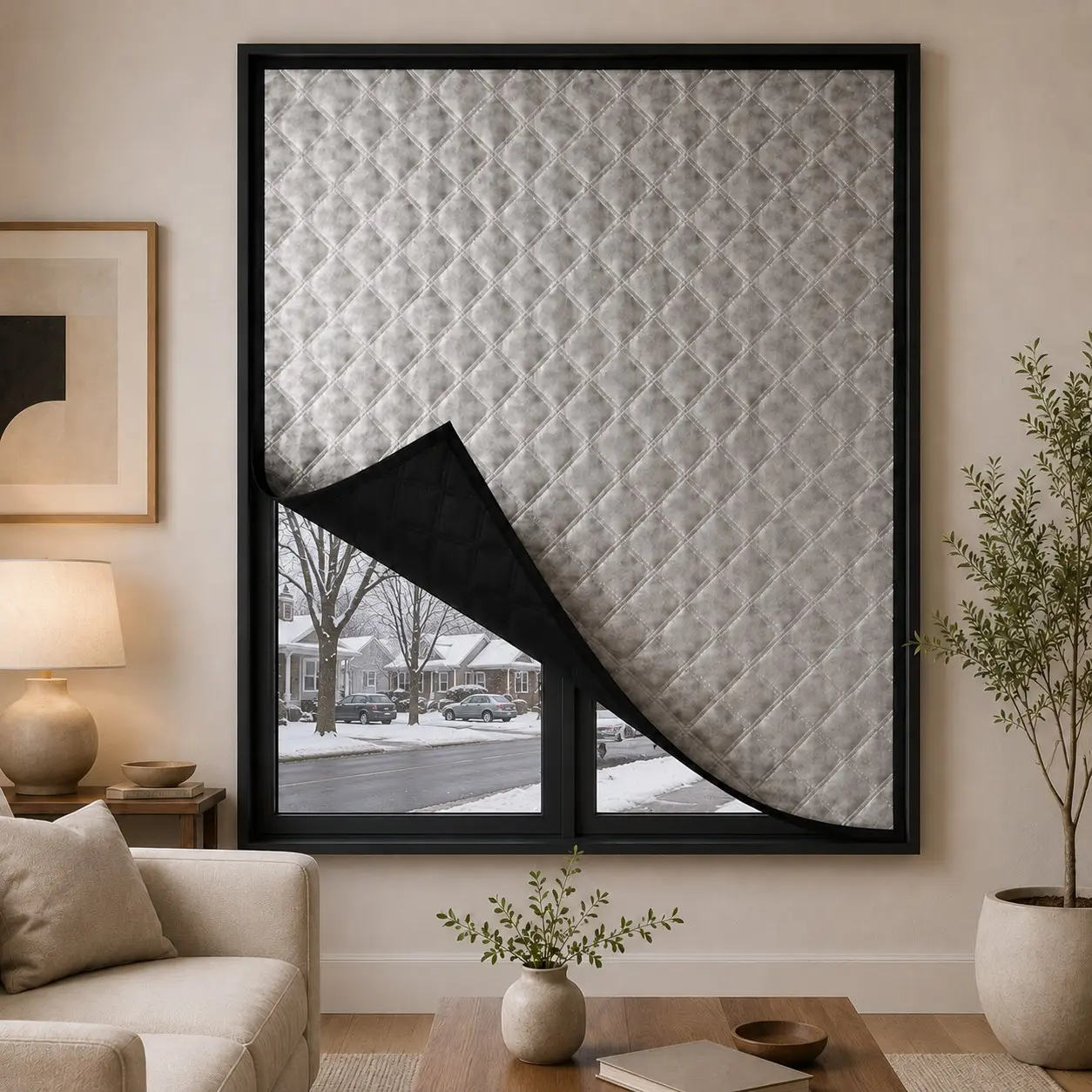 1pc Winter Thick Insulated Windproof Soundproof Curtain, No Drilling Self-Adhesive Installation, Multi-Functional Light Blocking Temperature Control Window Seal, Suitable for Bedroom Living Room