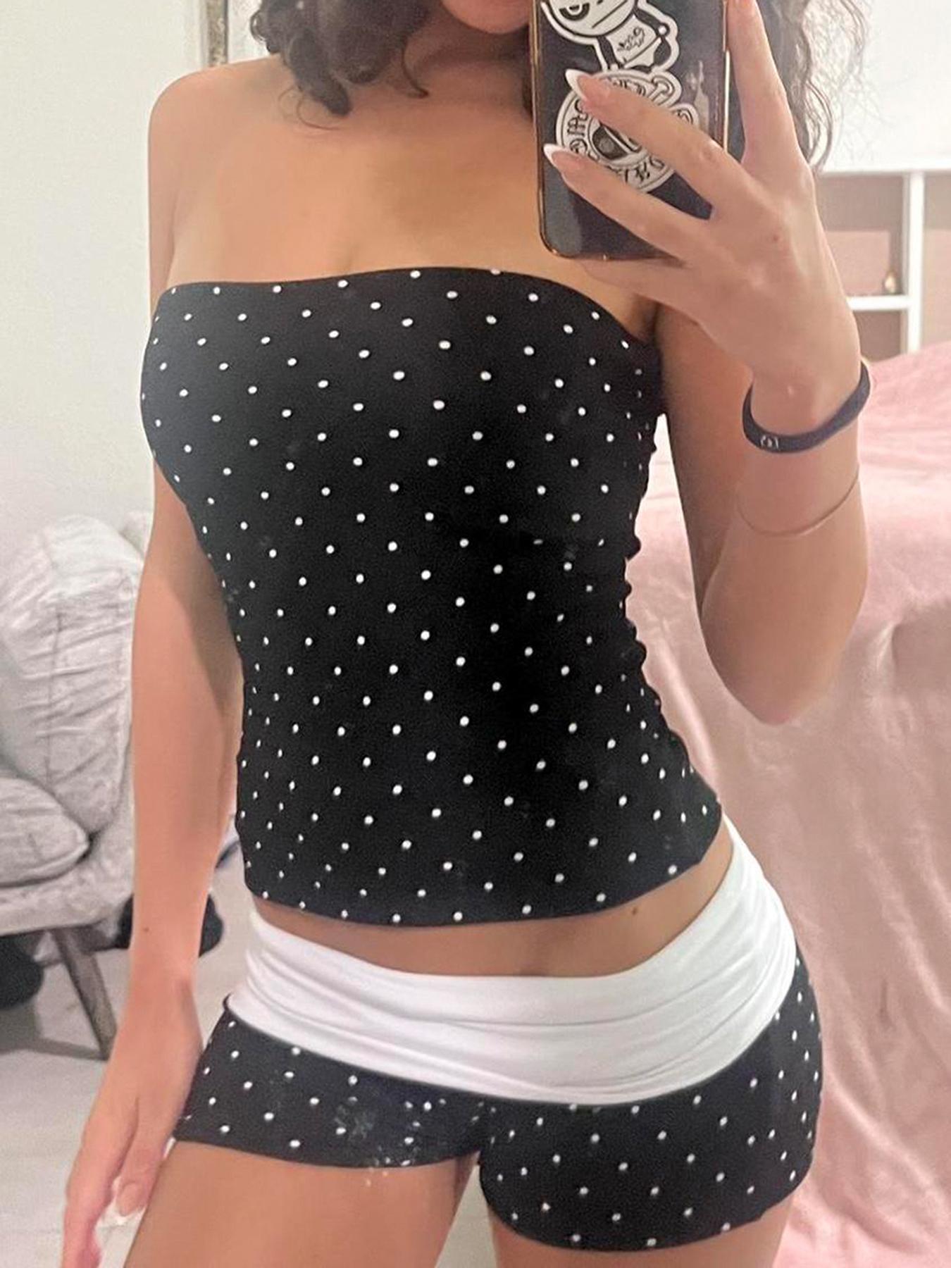 Women's Y2K Polka Dot Crop Top & Shorts Set, Slim-Fit Summer Outfit, Casual Fashion Style for Women, Perfect for Daily Wear