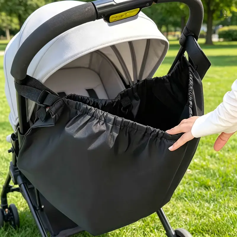 Large Capacity Oxford Cloth Stroller Hanging Storage Bag, Multi Purpose Organizer with Anti Slip Buckles, Adjustable Strap Portable Travel Storage Pouch