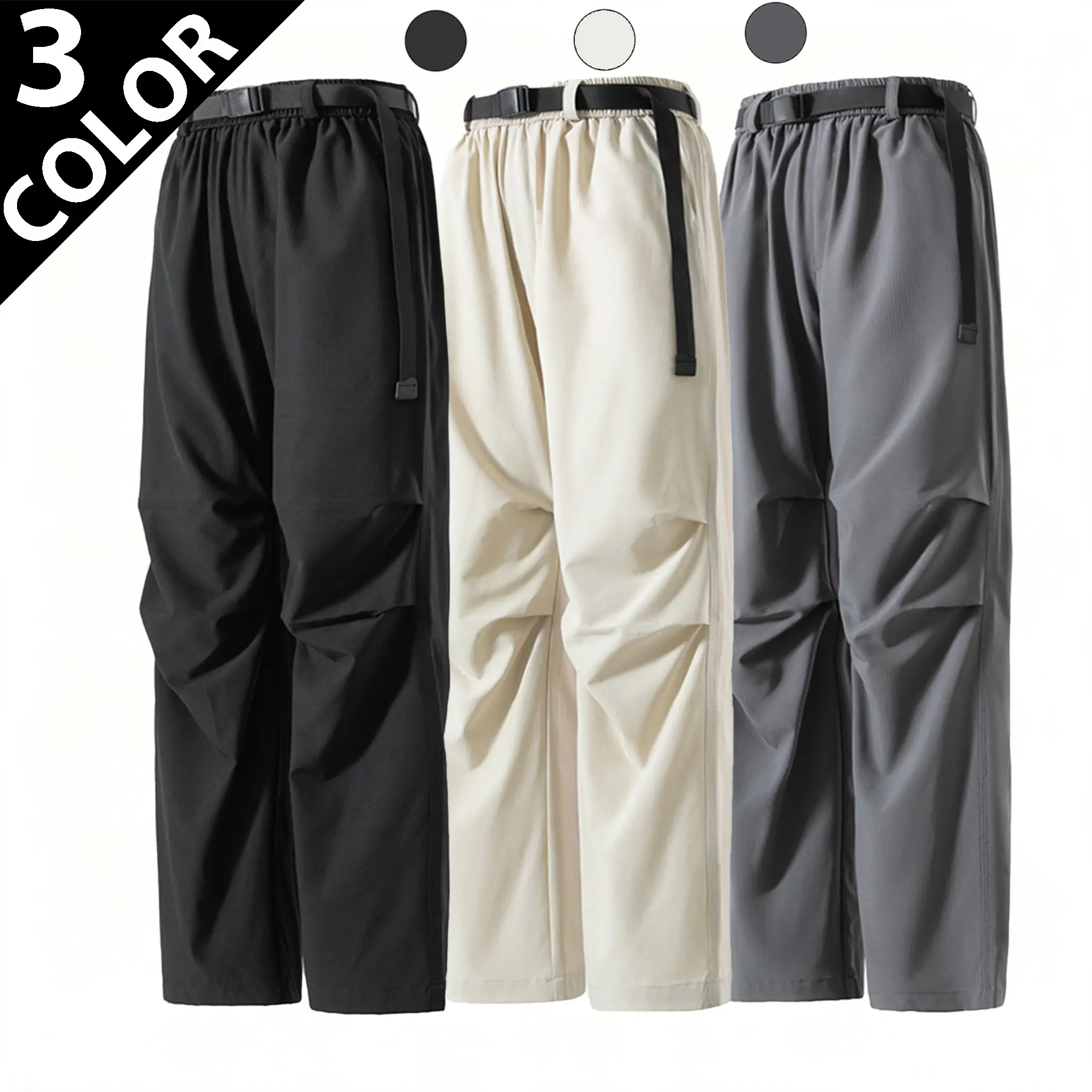 Unisex Quick-Dry Cargo Pants, Stylish Plain Polyester Menswear Trousers with Cargo Pockets, Water-Resistant and Breathable