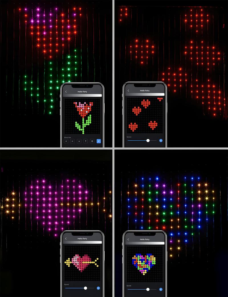 LED Intelligent Curtain Light IP65 RGB APP Control DIY Text and Pattern Fairy Tale Light for Curtain Background Home Decoration Suitable for Halloween Christmas Holiday Decoration