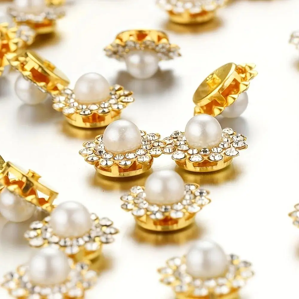 50 clothing rhinestones; large pearl crystals with gold/silver center for DIY; handmade crystal rhinestone patches; fabric rhinestones; Bling Rhinestone