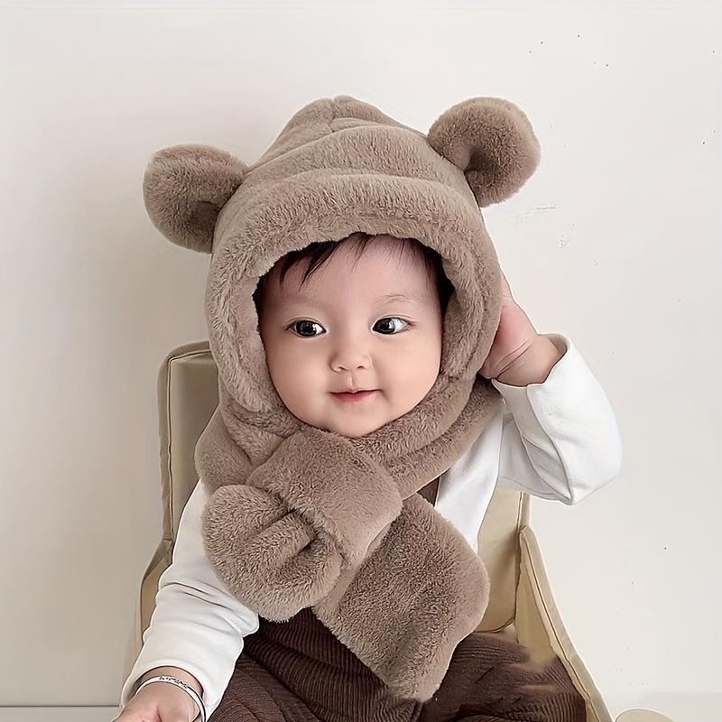 All-In-One Acrylic Bear Hat And Scarf Set for Babies, Kids 0-3 Years - Hand Washable, Fitted, Lightweight, Weaved Ear Protection Cap - Festive Christmas Accessory for Boys And Girls (1pc, Multicolor)