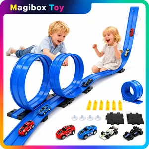 4 Cars 360° Loop Racing Track Toy Set, DIY Flexible Speed Track, Pull Back Cars, Suction Cups & Connectors, Indoor Outdoor Game for Kids Ages 3+