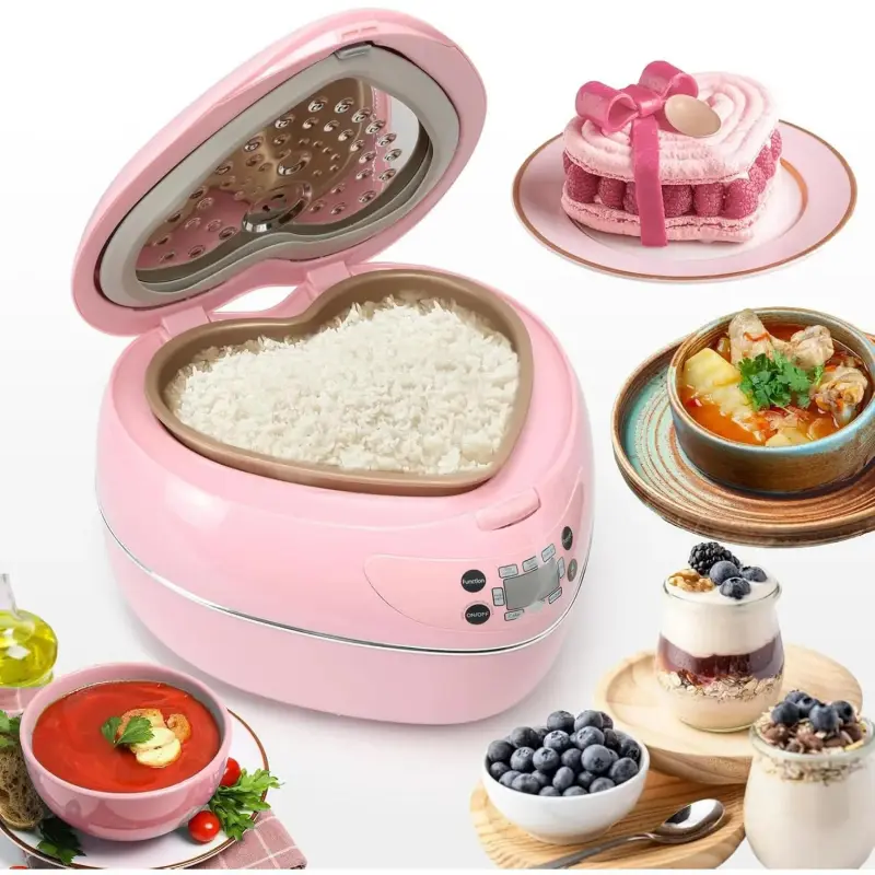Peach Heart Shape Multifunction Appliance Digital Rice Cooker - 4-Cup Uncooked (8-Cup Cooked), 1.8L Pink, 300W, with Preset Timer