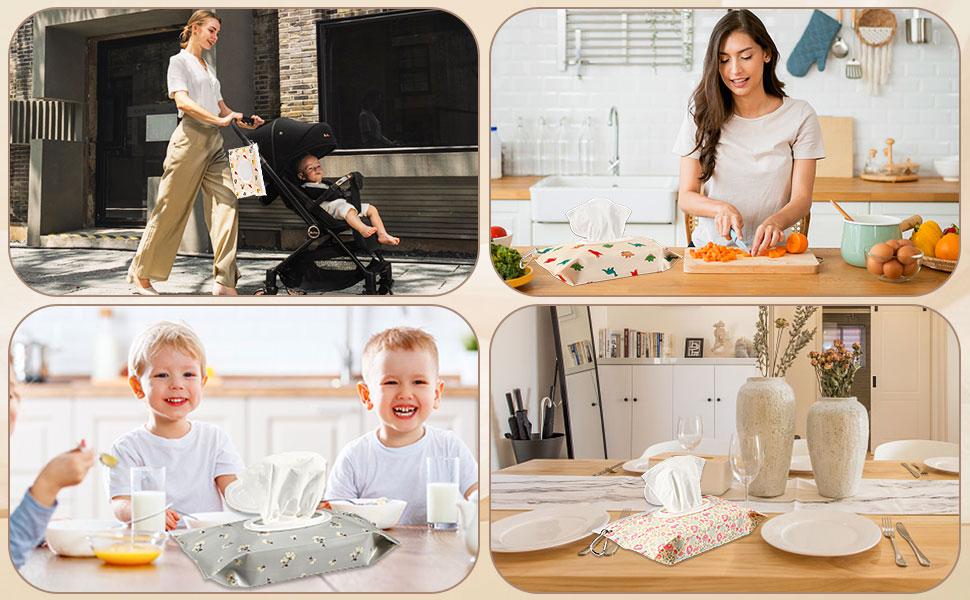 4 Pack Baby Wipes Dispenser Holder Portable Refillable Wet Wipes Pouch Container Reusable Travel Case for Outdoor Hiking Green Leaves