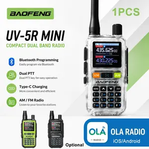 BAOFENG UV-5R MINI 5W Long Range Walkie Talkie Multi-Band Dual PTT Wireless Copy Frequency Phone APP Control Bluetooth AM FM NOAA 999CH Type-C Charging Flashlight Two Way Ham Radio for Outdoor Hunting Hiking Traveling
