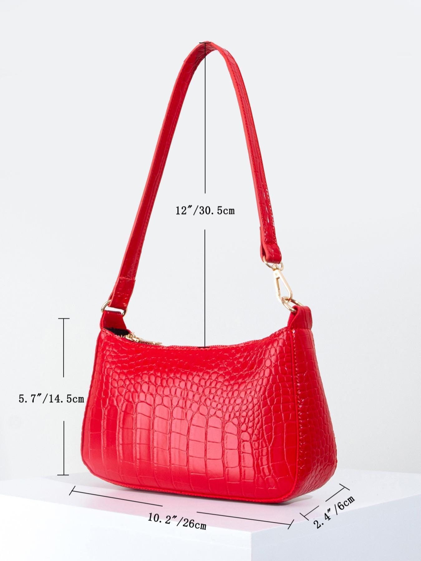 Women's Fashion Plain Crocodile Pattern Hobo Bag, Pu Leather Shoulder Bag with Adjustable Strap, Baguette Bag Gift for Girl Women, Fall Outfits, Fall Freshness