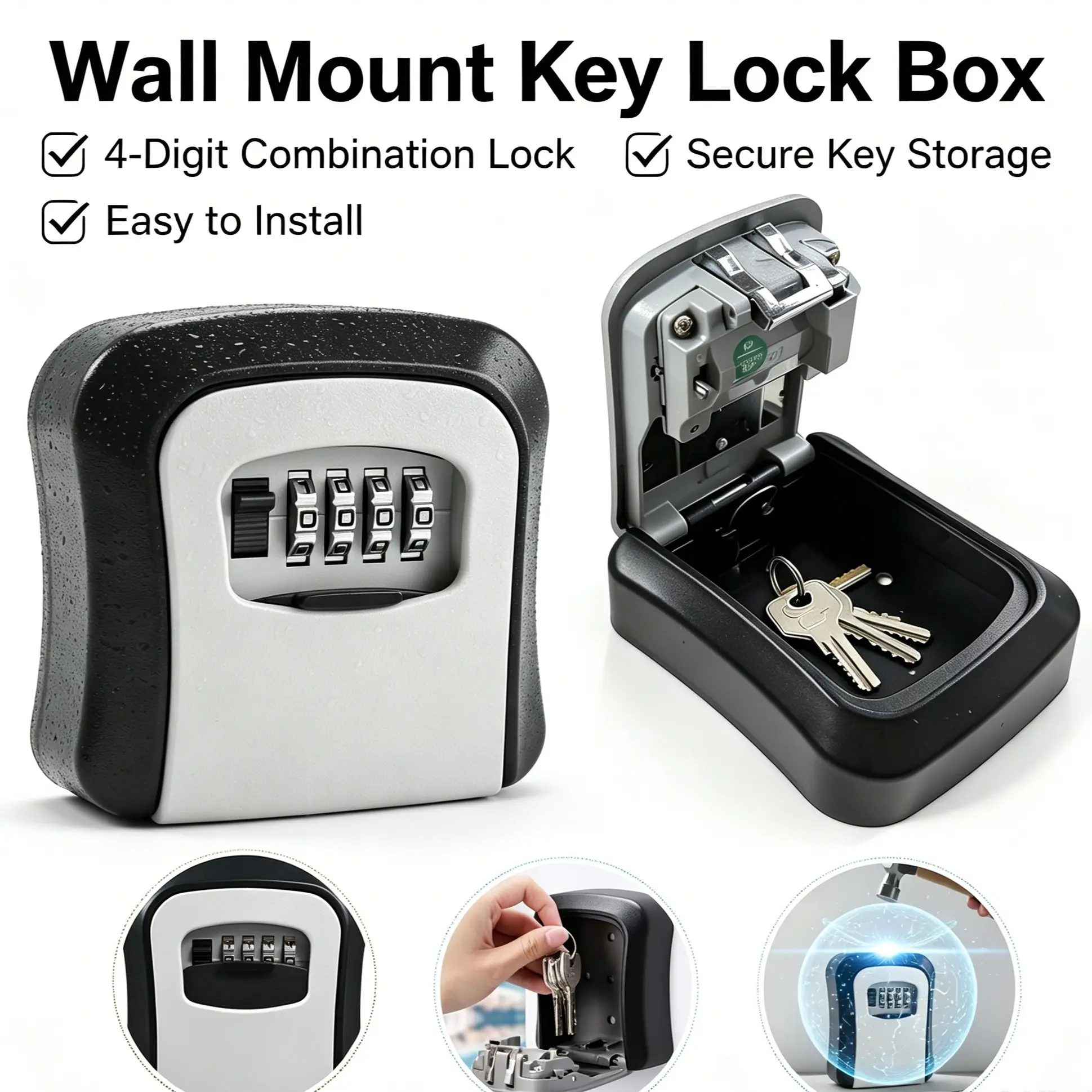 Metal Key Box Wall-Mounted, Home Safety Key Storage Box, Silver Color and, Secure and Stylish Key Organizer for Household Use