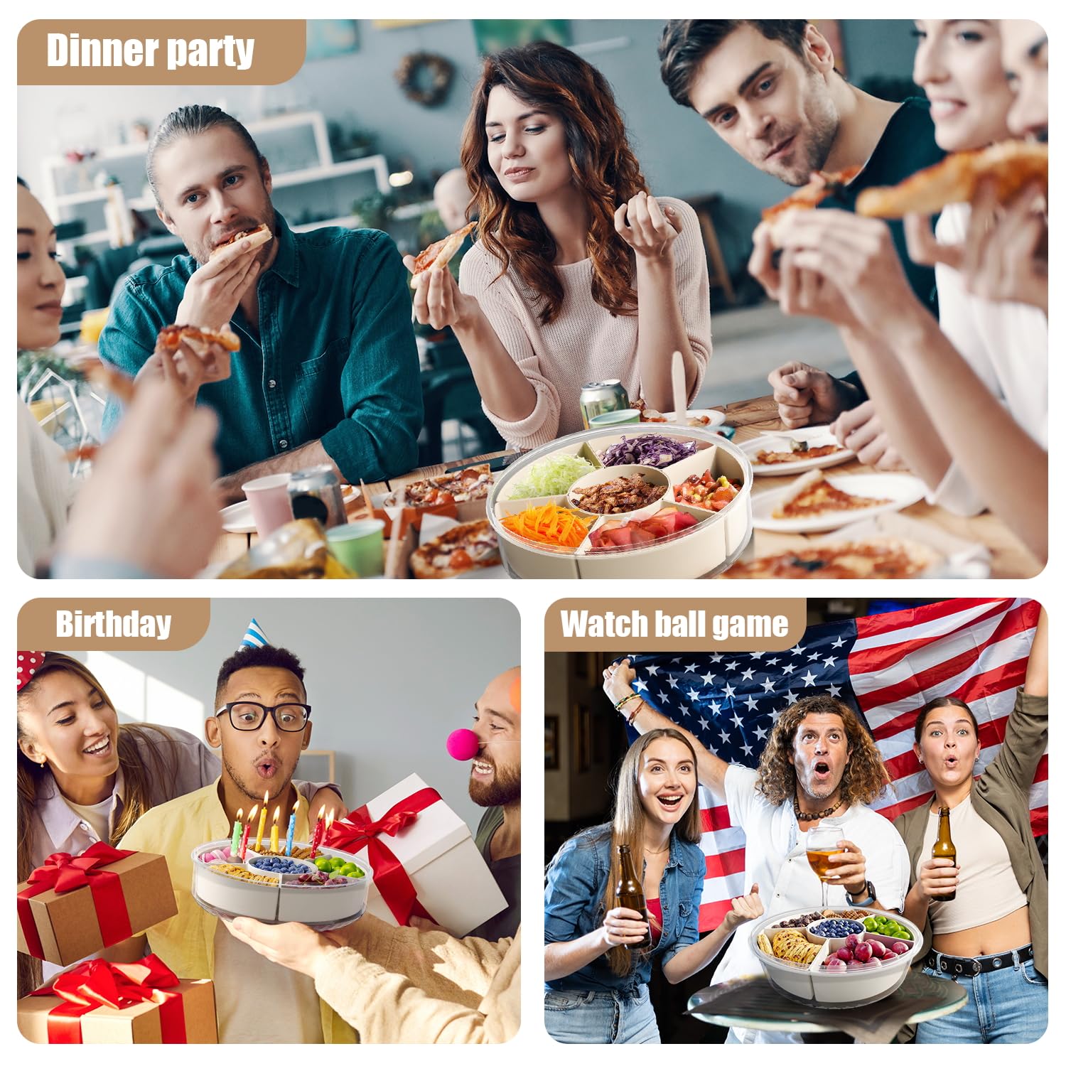 Rotating Snack Tray with Lid & Handle, 1 Count Clear Snack Organizer, Snack Storage Box for Fruits & Vegetable & Nuts