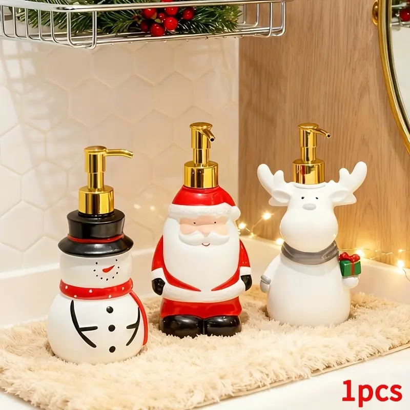1pcs Christmas Atmosphere Santa Bath Bottle, Snowman Penguin Bathroom Dispenser, Hand Soap Pump, Lotion Dispenser,  Christmas Decorative Item