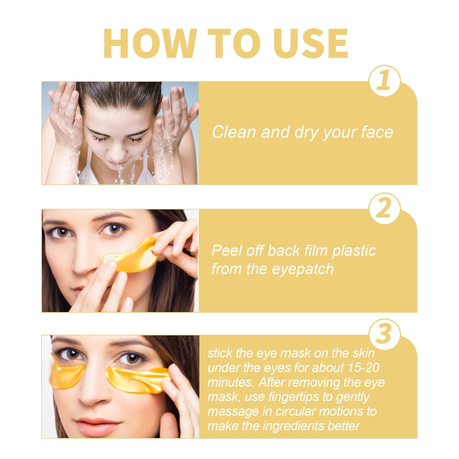 24k Gold Eye Mask with Hyaluronic Acid & Retinol, Collagen Natural Ingredients, Reduces Fine Lines Dark Circles, Moisturizing Firming Skin Care