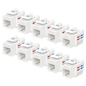 UL Listed 10-Pack 10Gbps Cat6 RJ45 Keystone Jacks, White Ethernet Modular Jacks for Patch Panel & Wall Plate