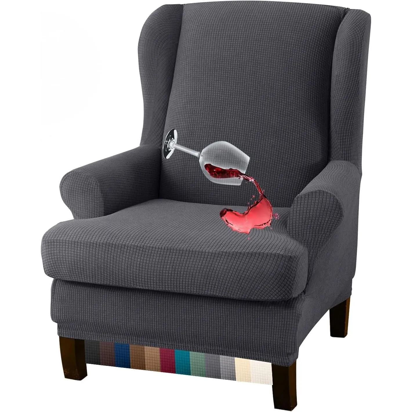 Premium Water Repellent Wingback Chair Cover 2-Piece High Stretch Jacquard Fabric Wing Back Chair Slipcovers (Wing Chair Cover, Gray)