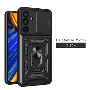 Case for Samsung Galaxy M55 5G Sliding Dust-Proof Lens Cover, Dual-Layer Shockproof Military Grade, 360° Adjustable Protective for Samsung Galaxy M55 5G Phone Case