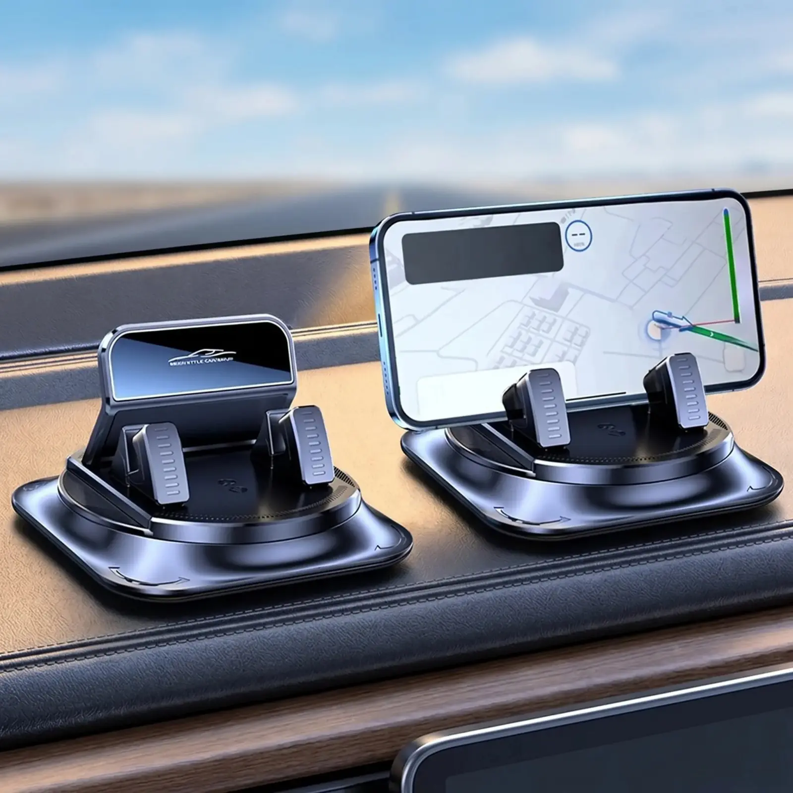 Car phone holder, 360° rotating dashboard holder, strong suction cup anti-slip design, adjustable horizontal/vertical angle to ensure driving safety, compatible with most mobile phones.