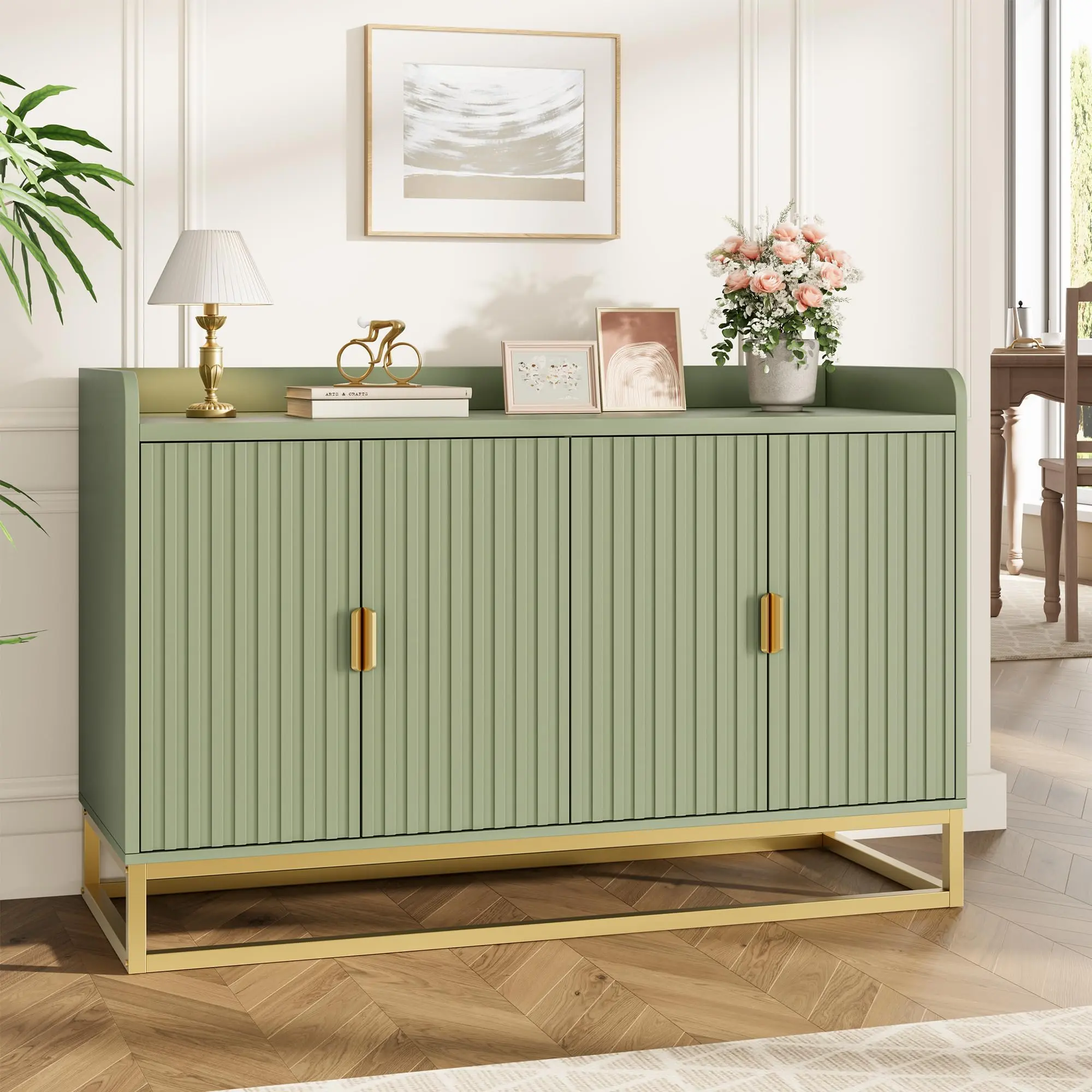 47.2" Fluted Sideboard with Storage Cabinet, Modern Kitchen Sideboard with Adjustable Shelves, Media Console Buffet Cabinet with Doors for Small Spaces, Bathroom, Living Room, Modern
