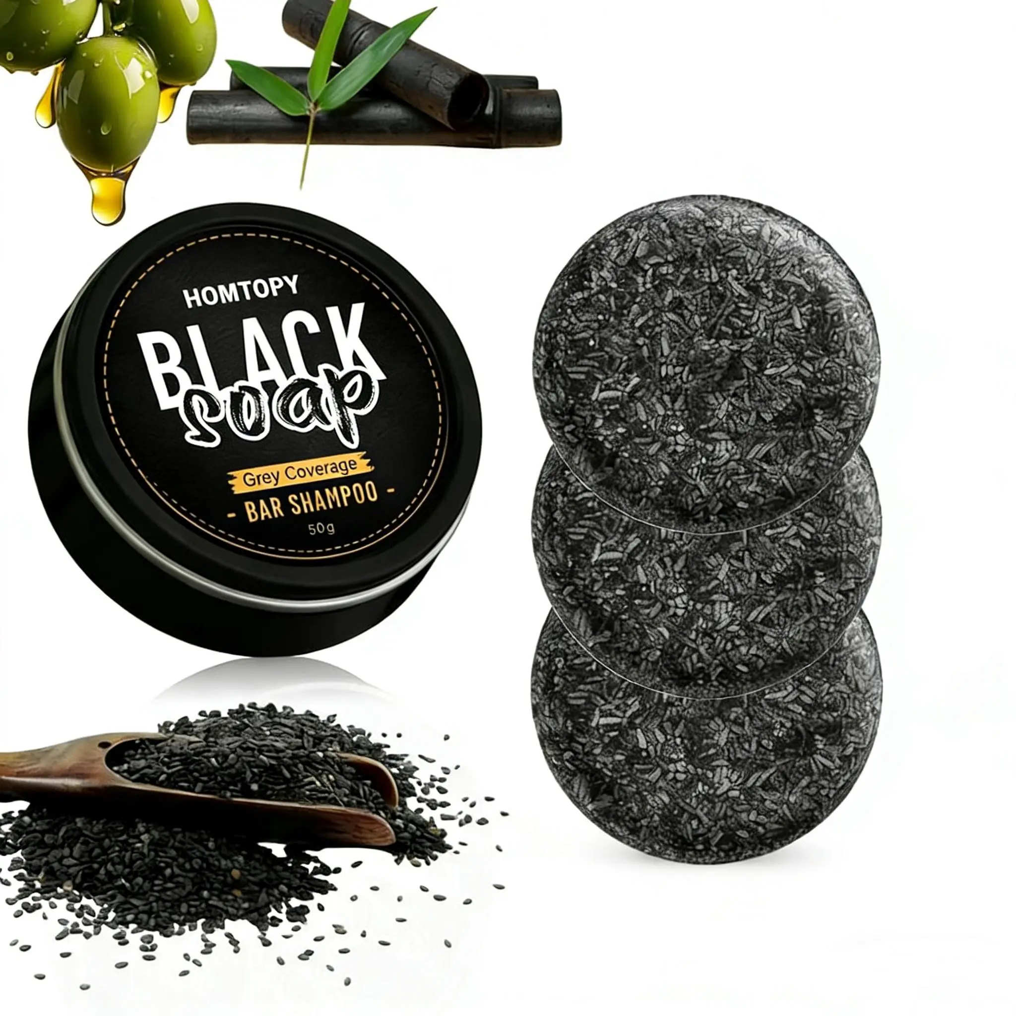 3 PCS Gray Hair Reverse Bar Soap, Black Soap for Gray Hair & Beard Darkening, Deep Clean & Nourish the Scalp, Black Hair Soap bar for Men and Women.