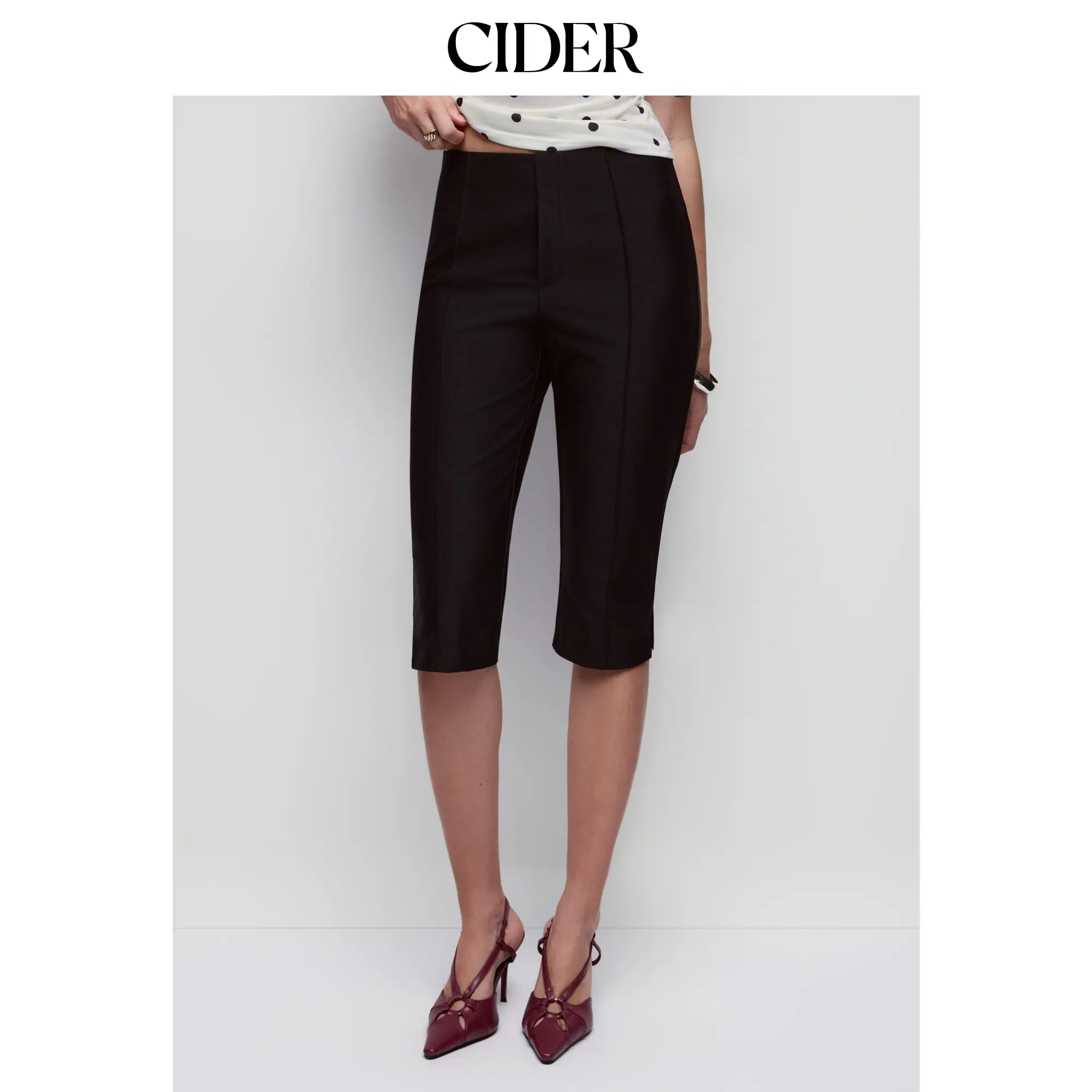 Cider Mid Rise Split Hem Seam Detail Capri Trousers