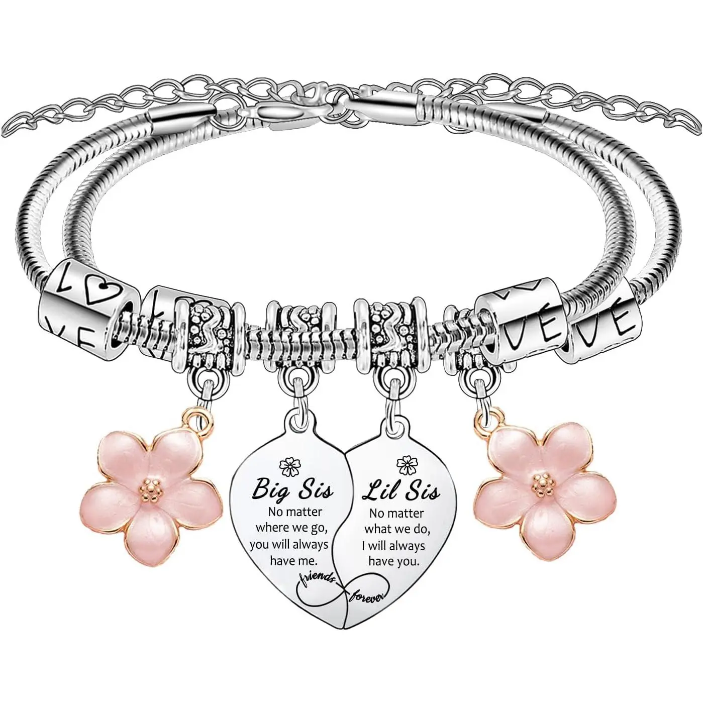 Big Sister Little Sister Gifts 2 count Heart Matching Bracelets for Sisters Bracelets for Big Sis Lil Sis Bracelet Gifts for Sisters  Besties Christmas Birthday Present Flower  Bracelet