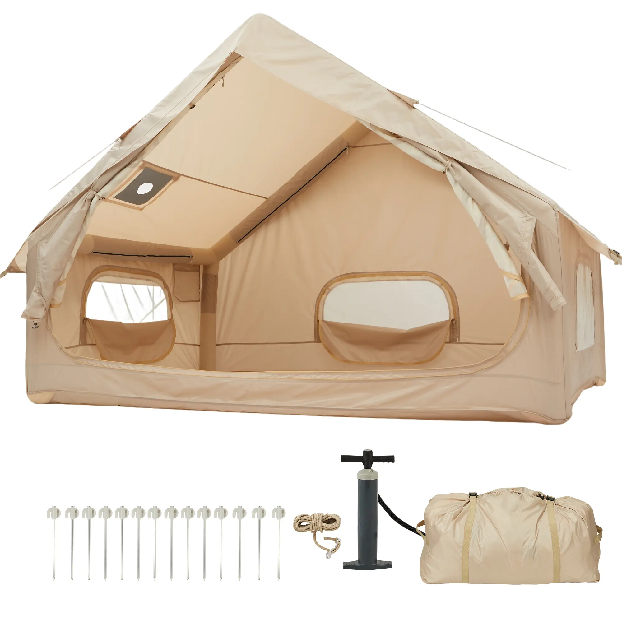Spacious & Quick Setup Inflatable Camping Tent for 4-6 People – Waterproof Glamping Shelter with Roof Window, Rainfly, UV Protection, Easy Setup – Ideal for Family Outdoor Adventures