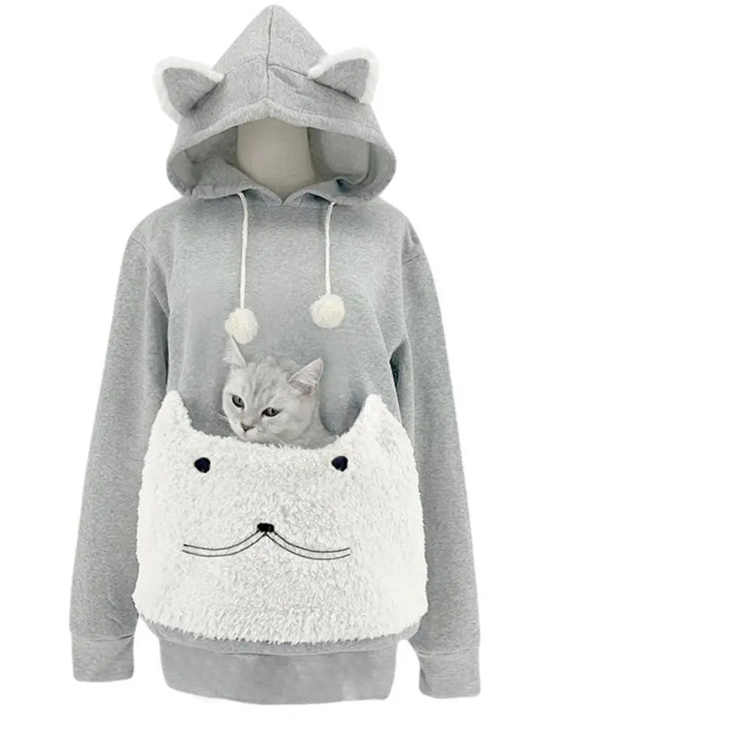 Women's Loose-Fit Long Sleeve Functional Pet Lovers Hoodie - Embroidered Colorblock Design, Large Storage Pockets, Casual Sports Outerwear for Walking, European American Fashion Outdoor Wear Sweatshirt