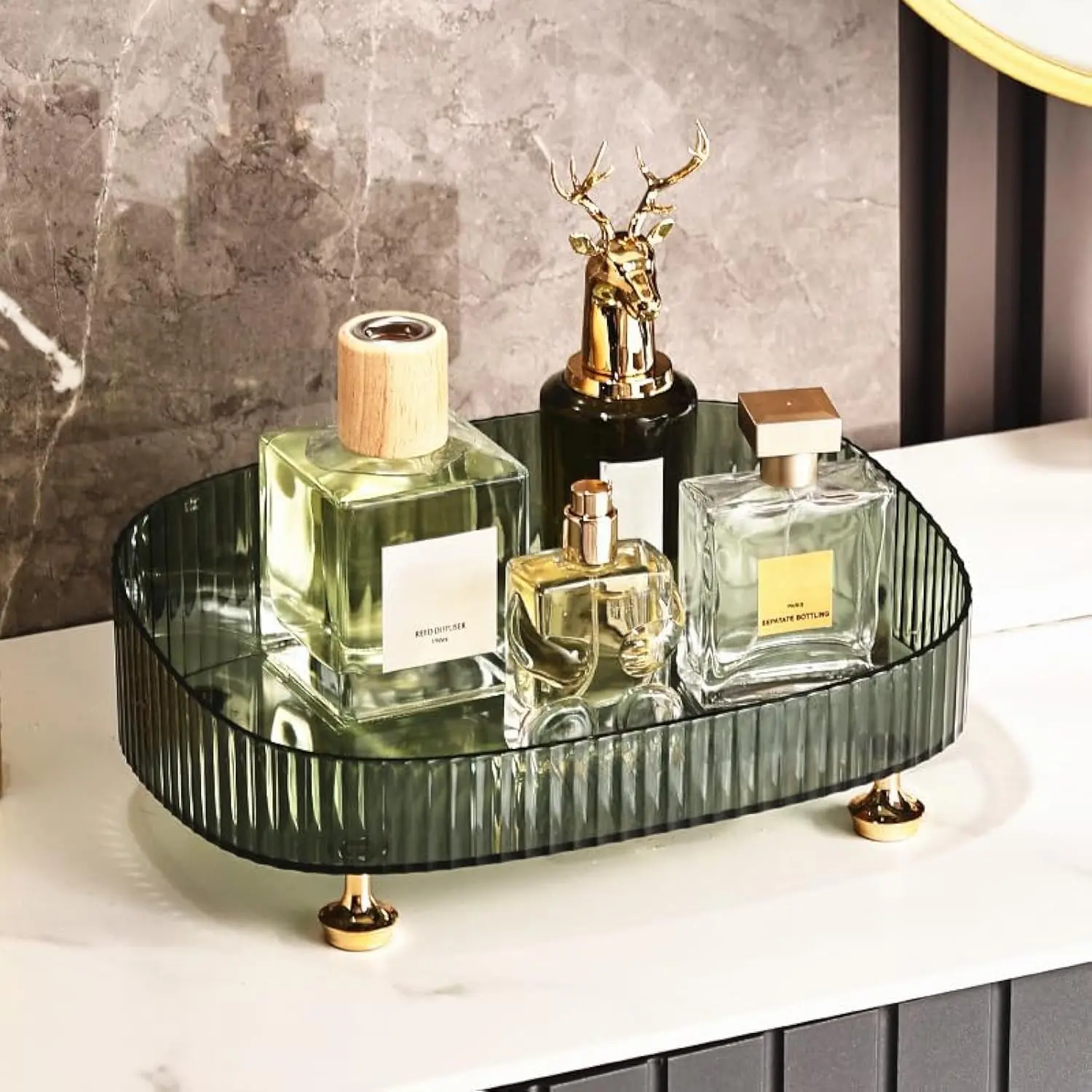 Makeup Perfume Organizer,  Tray,  Skincare Organizer, Countertop Organizer Tray for Bathroom  Dresser Table, Green