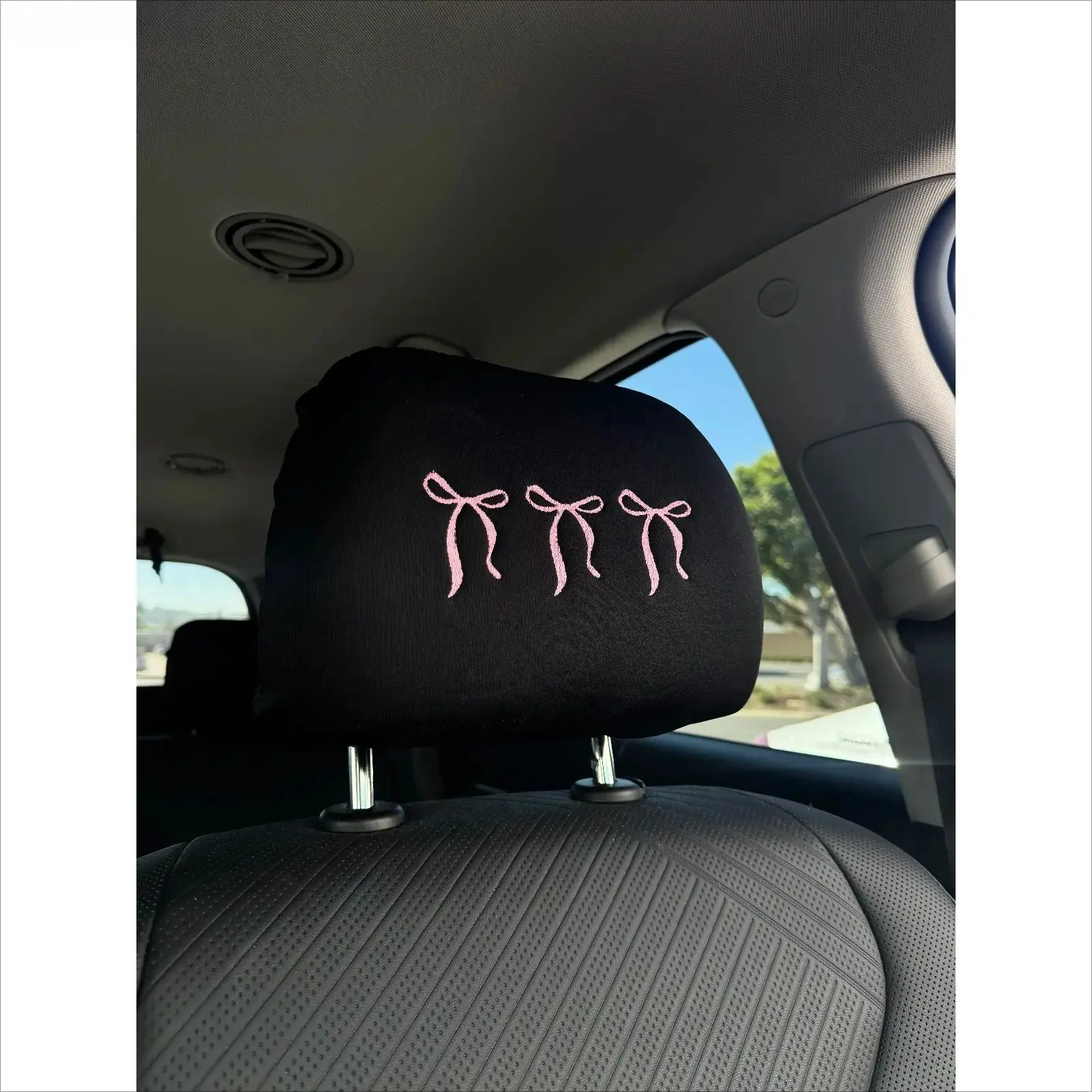 2PCS Pink Bow Embroidered Car Headrest Covers - Soft, Breathable, Universal Fit Whimsical Interior Car Accessories for Girls