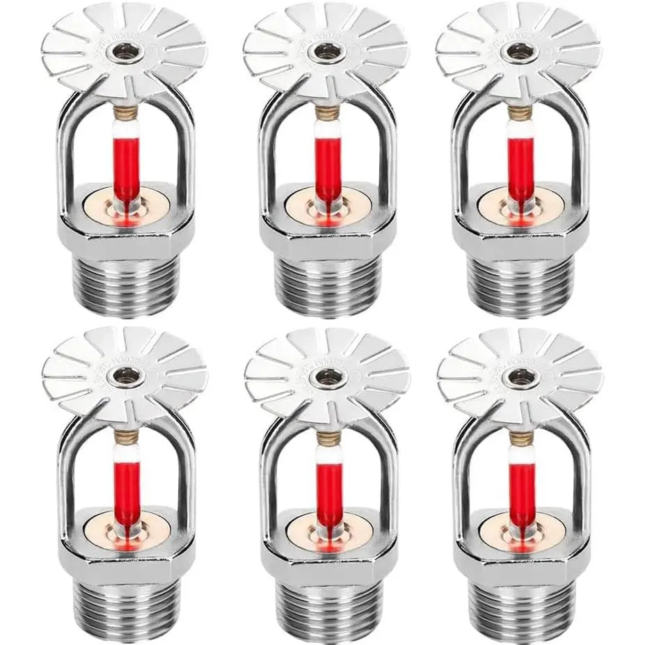 6 count Fire Sprinkler  3/4 Inch Pendent Type 155  Quick Response Water  Down 68℃ Brass Fire Sprinkler Heads 3/4 NPT Thread for  Commerical Residential (Pendent Sprinkler