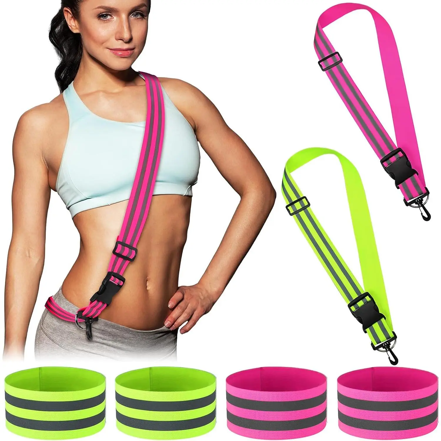 6 count Reflective Sash for Walking at Night Reflective Strap Arm Band High Visibility Belt Safety Ankle Strap for Visibility Vest Clothing Running Gear