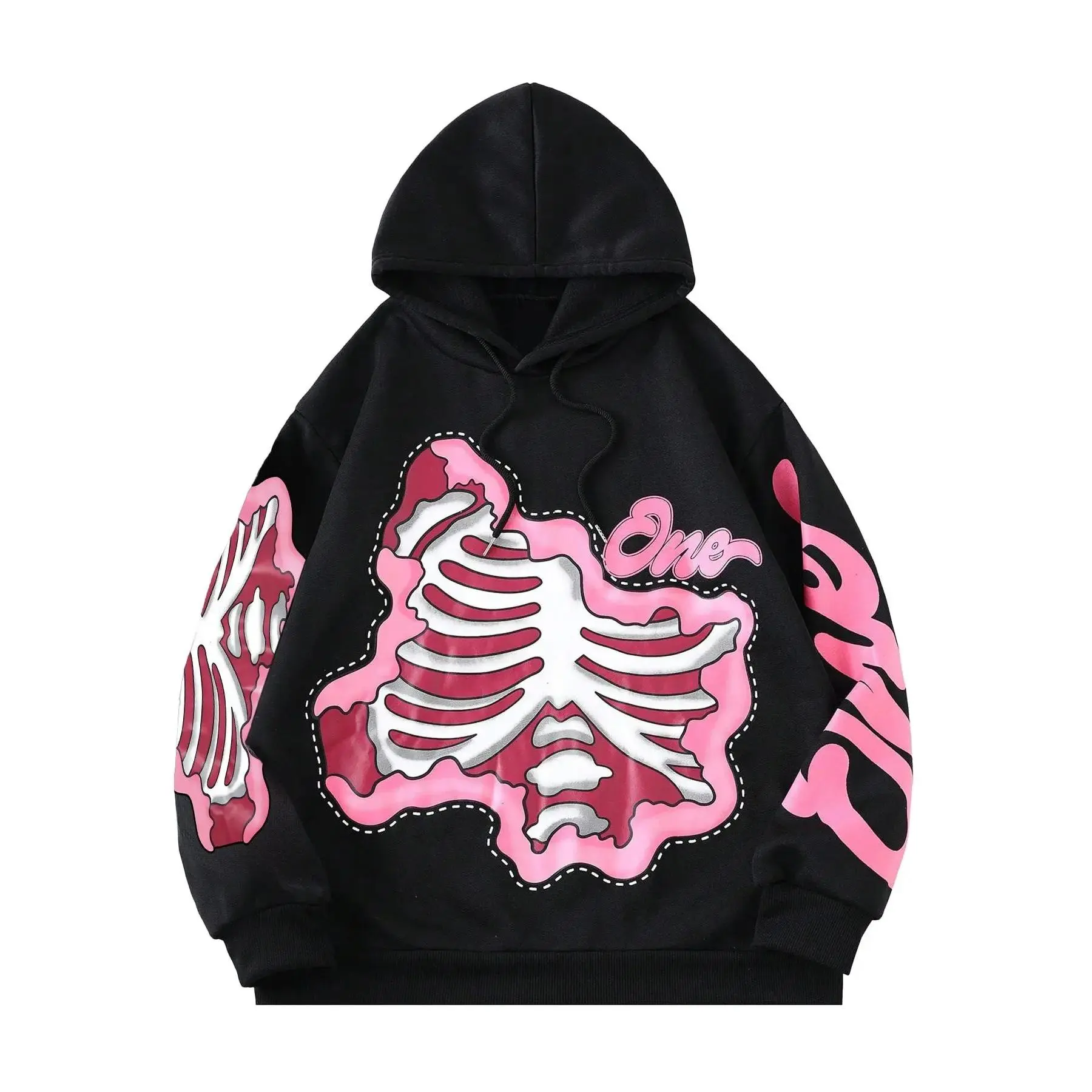 Women's Skeleton Print Drop Shoulder Hoodie, Gothic Rock Hoodie, Fashion Casual Drawstring Hooded Sweatshirt for Daily Holiday Outdoor Wear, Women Clothing for Fall & Winter, Hoodie Print Hoodies