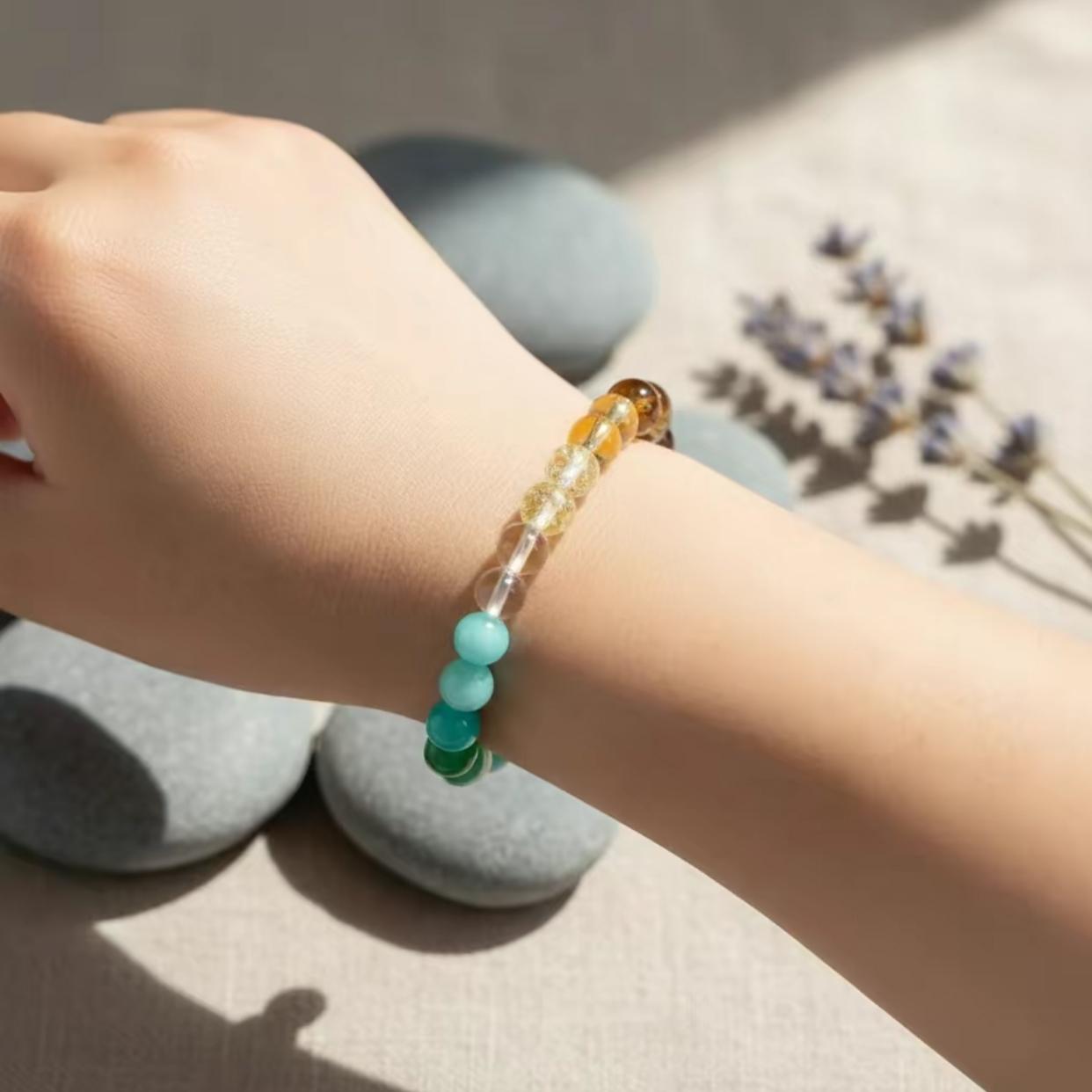 Crystal Money Attraction Bracelet with Tiger Eye, Malachite & Citrine Beaded Jewelry for Prosperity, Ideal Gift Jewelry for Men and Women, Mother's Day Gift