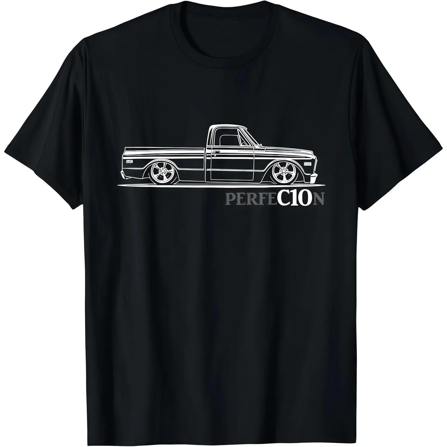 Men's 1967-1972 C10 Truck Design Short Sleeve T-Shirt, Vintage Classic Truck Pattern Top, Unique Trendy Short Sleeve Shirt