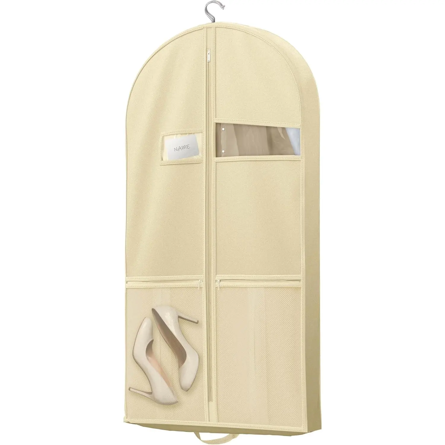 43" Travel Garment Bag with Accessories Zipper Pocket, Heavy Duty Suit Bag  Suits, Tuxedos, Dresses, Coats, Beige, 1 pack