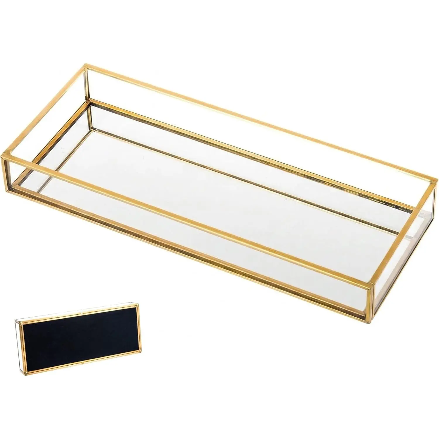 Mirrored Perfume Tray 9.8" x 3.9" |  Trinket Organizer, Decorative Display for Dresser, Bathroom,  & Tabletop Use