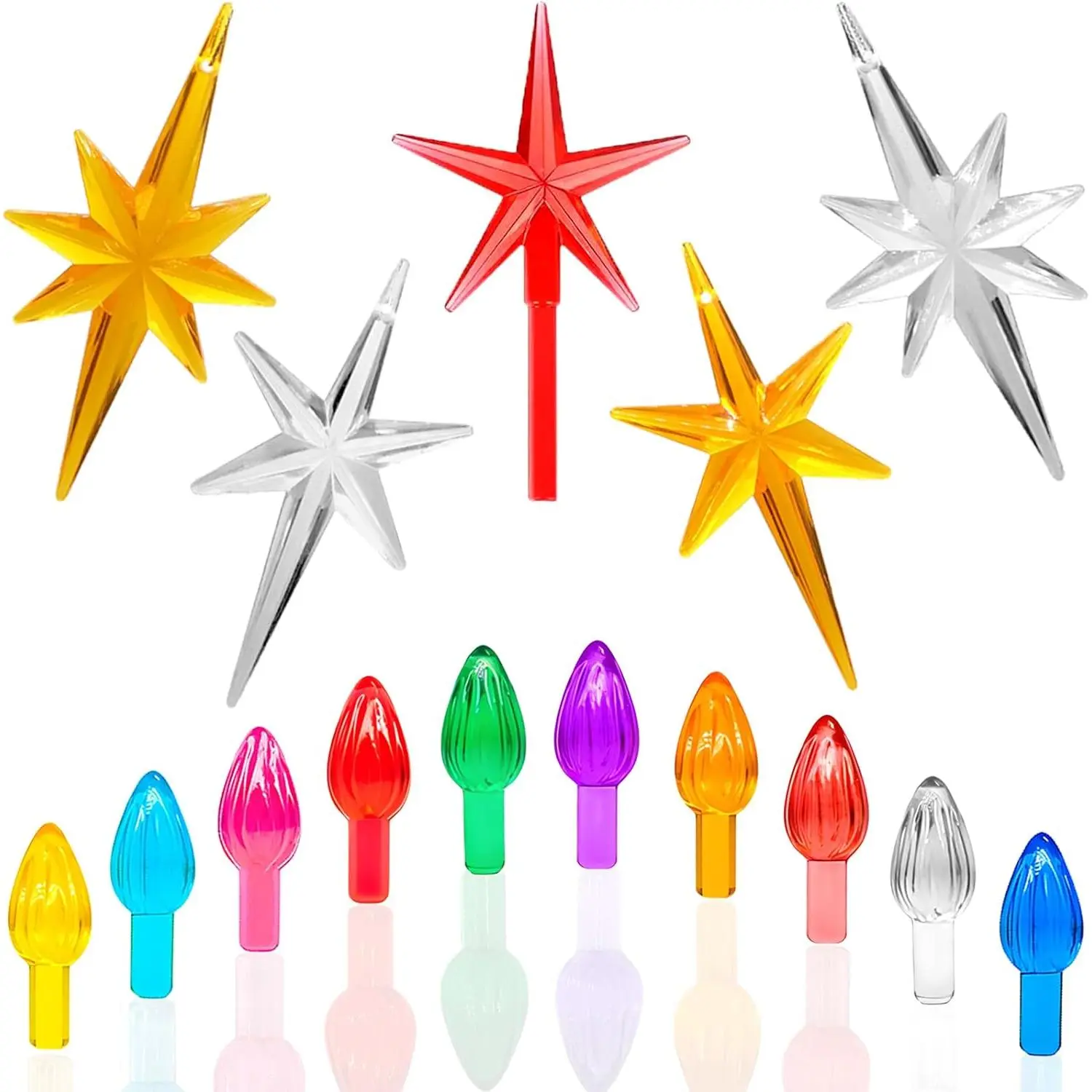 Ceramic Christmas tree replacement lights/bulbs, medium-sized multi-color rotating light decorations for ceramic trees (117 lights + 5 top stars)