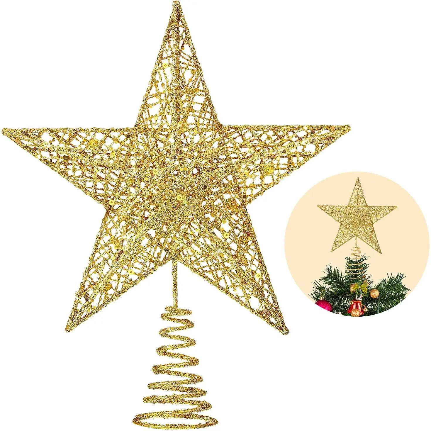 Christmas Tree Toppers Xmas Glitter  Hollow  Treetop Topper |  Treetop Topper for Christmas Tree Decoration.